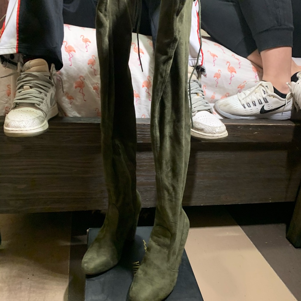 Thigh High Olive Green Suede Boots size 7